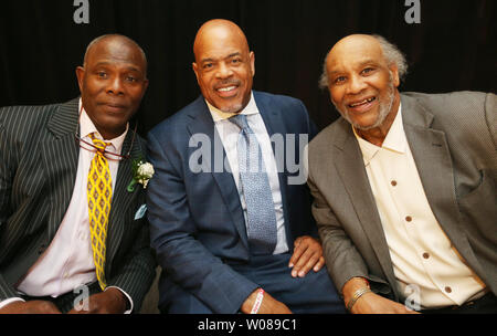 St. Louis, United States. 03rd May, 2021. Former National Football League  Players, (L-R) Howard Richards, Dallas Cowboys, Johnny Roland, St. Louis  Cardinals, Mike Jones, St. Louis Rams and Brad Edelman, New Orleans Saints,  stand with NFL Network's