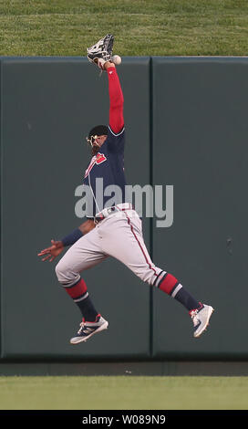 Atlanta Braves Ronald Acuna, Jr. cant make the catch on ball hit by St. Louis Cardinals Harrison Bader in the third inning at Busch Stadium in St. Louis on May 24, 2019. Bader was credited with a triple but was thrown out as he tried to score. Photo by Bill Greenblatt/UPI Stock Photo