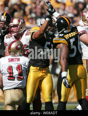 San Francisco 49ers celebrate their third quarter goal line stance that  stopped a Cincinnati Bengals scoring threat from within the one-yard-line,  on a fourth down situation, during Super Bowl XVI in Pontiac