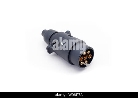 7 pin trailer plug for car or truck on isolated white background Stock Photo