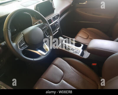 Brown leather interior car expensive background Stock Photo