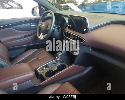 Brown leather interior car expensive background Stock Photo