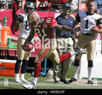 San Francisco 49ers Antonio Bryant (81) crosses the goal line with an Alex  Smith pass for a 72 yard TD in the third quarter against the St. Louis Rams  at Monster Park