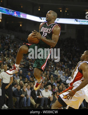 Milwaukee Bucks Michael Redd (22) files toward the basket against the Golden State Warriors in the first half at Oracle Arena in Oakland, California on December 10, 2008.  (UPI Photo/Terry Schmitt) Stock Photo