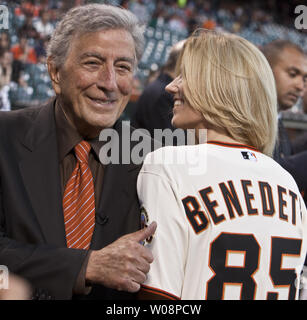 Tony Bennett and wife Susan Benedetto (L) embrace after Benedetto threw ...