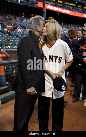 Tony Bennett and wife Susan Benedetto (L) embrace after Benedetto threw ...