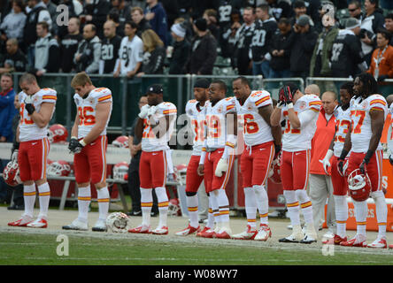 Kansas City Chiefs players and Raiders fans observe a moment of silence for Sandy Hook Elementary School shooting victims before playing the Oakland Raiders at O.co Coliseum in Oakland, California on December 16, 2012. The Raiders defeated the Chiefs 15-0.       UPI/Terry Schmitt Stock Photo