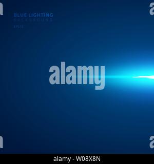 Abstract horizontal blue ray light strips on dark background. vector illustration Stock Vector