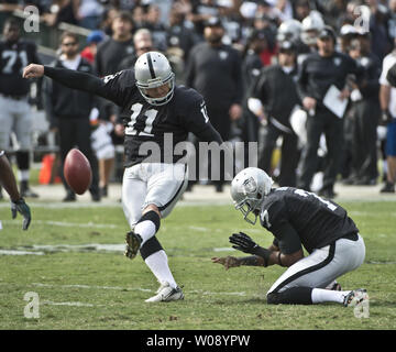 October 25, 2009; Oakland, CA, USA; Oakland Raiders kicker Sebastian  Janikowski (11) before the game against the New York Jets at  Oakland-Alameda County Coliseum. New York defeated Oakland 38-0 Stock Photo  - Alamy