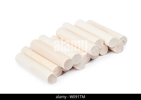 Heap of decorative wooden logs isolated on white background Stock Photo