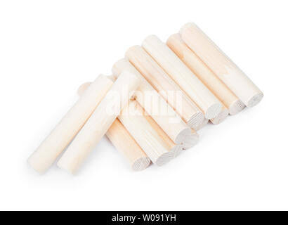 Heap of decorative wooden logs isolated on white background Stock Photo