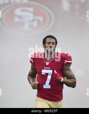 San Francisco 49ers Colin Kaepernick (7) scrambles in the second quarter  against the Baltimore Ravens at Levi's Stadium in Santa Clara, California  on October 18, 2015. The 49ers defeated the Ravens 25-20.