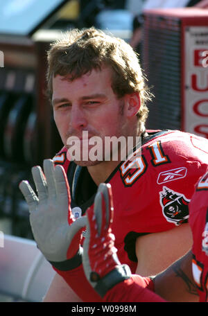 Tampa Bay Buccaneers' linebacker Barrett Ruud (51) talks with a teammate between plays at Raymond James Stadium in Tampa, Florida on December 16, 2007. The Buccaneers beat the Atlanta Falcons 37-3 clinching a spot in the playoffs and winning the NFC South Championship.     (UPI Photo/Cathy Kapulka) Stock Photo