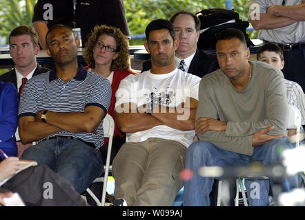 From left, New York Yankees' Mariano Rivera, Jorge Posada and
