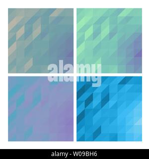 Low poly backgrounds set polygonal backdrops collection of pastel colored designs copy space cards in green and blue pastel palette Stock Vector