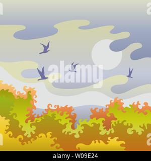 Autumn landscape with birds Stock Vector