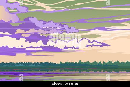 Evening landscape on the river Stock Vector