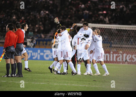 Players of Italian AC Milan celebrate after winning the FIFA Club Worldcup 2007 at the Nissan Stadium in Yokohama, Japan, on December 16 2007. AC Milan defeated Boca Juniors 4-2. (UPI Photo/keizo Mori) Stock Photo