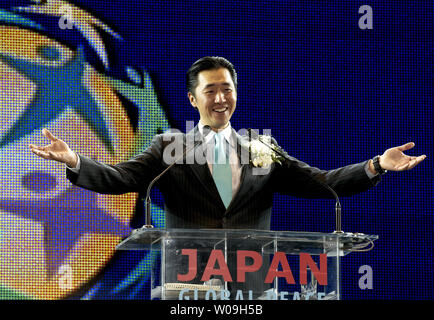 Co-chairman of Universal Peace Federation (UPF), Dr. Hyun jin Moon speaks during the Global Peace Festival in Tokyo, Japan, on November 15, 2008. (UPI Photo/Keizo Mori) Stock Photo