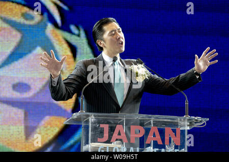 Co-chairman of Universal Peace Federation (UPF), Dr. Hyun jin Moon speaks during the Global Peace Festival in Tokyo, Japan, on November 15, 2008. (UPI Photo/Keizo Mori) Stock Photo