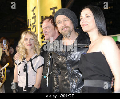 (L-R) French actress Julie Dreyfus, director Quentin Tarantino, actor Brad Pitt, French actress Melanie Laurent, attend a Japan premiere for the film 'Inglourious Basterds' in Tokyo, Japan, on November 4, 2009. UPI/STR Stock Photo