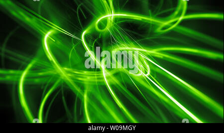 Green glowing energy curves in space, computer generated abstract background, 3D rendering Stock Photo