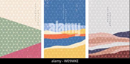 Landscape background with Japanese pattern vector. Geometric template. Abstract  elements. Stock Vector