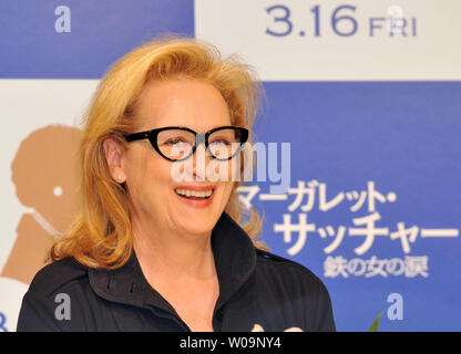 Actress Meryl Streep attends a press conference for the film 'The Iron Lady' in Tokyo, Japan, on March 7, 2012. This film will open March 16 in Japan.     UPI/Keizo Mori Stock Photo