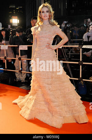 Actress Lily James attends a Japan premiere for the film 'Cinderella' in Tokyo, Japan, on April 8, 2015.     Photo by Keizo Mori/UPI Stock Photo