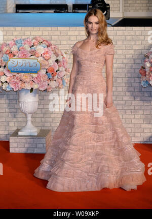 Actress Lily James attends a Japan premiere for the film 'Cinderella' in Tokyo, Japan, on April 8, 2015.     Photo by Keizo Mori/UPI Stock Photo