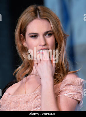 Actress Lily James attends a Japan premiere for the film 'Cinderella' in Tokyo, Japan, on April 8, 2015.     Photo by Keizo Mori/UPI Stock Photo