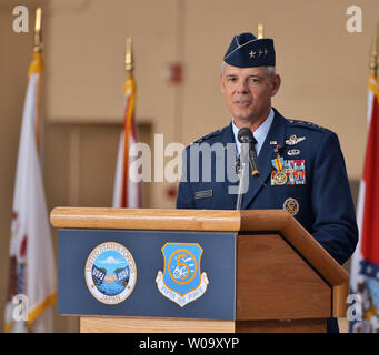 Lt. Gen. Salvatore Angelella speaks during a change of command ceremony at Yokota air base in Tokyo, Japan, on June 5, 2015.     Photo by Keizo Mori/UPI