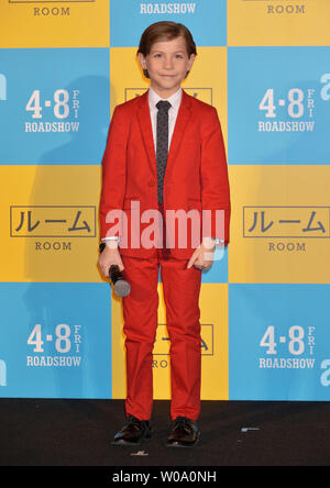 Child actor Jacob Tremblay attends the Japan Premiere for the film 'Room' in Tokyo, Japan on March 21, 2016.     Photo by Keizo Mori/UPI Stock Photo