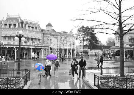 A rainy day in Disneyland Paris, France Stock Photo