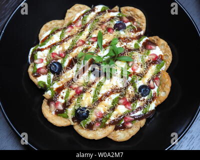 June 2019 - Top Down View Of A Plate Of Chaat From A Michelin Starred Indian Restaurant Stock Photo