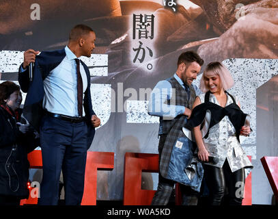 (L-R)Actors Will Smith, Joel Edgerton and Noomi Rapace attend the Japan premier for the film 'Bright' in Tokyo, Japan on December 19, 2017.     Photo by Keizo Mori/UPI Stock Photo