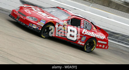 Dale Earnhardt, Jr., drives the Budweiser Chevrolet race car during Nextel Cup practice for the Sharpie 500 in Bristol, TN on Aug 26, 2005.  (UPI Photo/Nell Redmond) Stock Photo