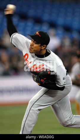 Baltimore Orioles starting pitcher Rodrigo Lopez on the mound in the ...