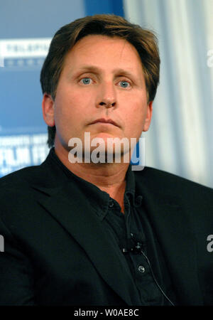 Director, actor and writer Emilio Estevez listens to questions from journalists at the Toronto International Film Festival press conference for 'Bobby' at the Sutton Place Hotel in Toronto, Canada on September 14, 2006.  (UPI Photo/Christine Chew) Stock Photo