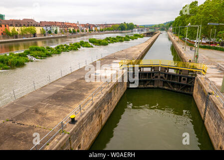 WURZBURG, GERMANY - JUNE 12, 2019: sluice in the Main River Stock Photo