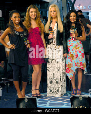 The stars of the upcoming movie 'Bratz' (L-R) Logan Browning, Nathalia Ramos, Skyler Shaye and Janel Parrish attend a fan and celebrity showcase at the famed street-level studios of MuchMusic in Toronto, Canada on July 26, 2007. The young stars portray the popular Bratz fashion dolls in the live action feature film scheduled to hit theaters August 3. (UPI Photo/Christine Chew) Stock Photo