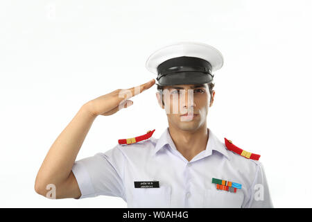 portrait of an indian air force pilot saluting w0ah4g