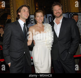 (L-R) Actors Ben Barnes, Jessica Biel and Colin Firth arrive for the premiere of 'Easy Virtue' at the Elgin Theater during the Toronto International Film Festival in Toronto, Canada on September 8, 2008. (UPI Photo/Christine Chew) Stock Photo