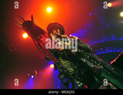 Yeah Yeah Yeahs' lead singer Karen O performs in the second of two sold-out shows at the Kool Haus in Toronto, Canada on August 5, 2009. The New York  art-rock band is touring in support of its latest album 'It's Blitz!'    UPI /Christine Chew Stock Photo