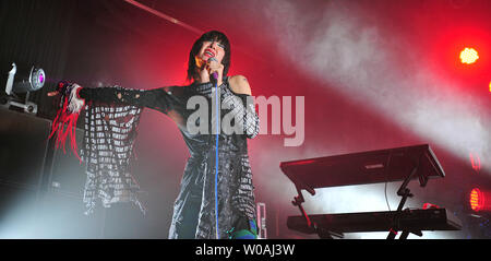 Yeah Yeah Yeahs' lead singer Karen O performs in the second of two sold-out shows at the Kool Haus in Toronto, Canada on August 5, 2009. The New York  art-rock band is touring in support of its latest album 'It's Blitz!'    UPI /Christine Chew Stock Photo