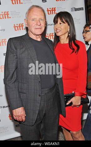 Actor Anthony Hopkins and his wife Stella Arroyave arrive for the Toronto International Film Festival premiere of 'You Will Meet A Tall Dark Stranger' at The Elgin Theater in Toronto, Canada on September 12, 2010. UPI/Christine Chew Stock Photo