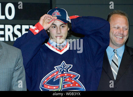 Derick Brassard from Hull, Quebec is picked sixth by the Columbus Blue Jackets in the first round of the 2006 NHL entry draft being held at Vancouver's GM Place, June 24, 2006. (UPI Photo/Heinz Ruckemann) Stock Photo