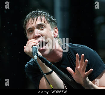 Lead singer Benjamin Kowalewicz performs with his Canadian band Billy Talent at the inaugural Virgin Rock Festival at the University of British Columbia's Thunderbird Stadium in Vancouver, British Columbia, May 20, 2007. (UPI Photo/Heinz Ruckemann) Stock Photo