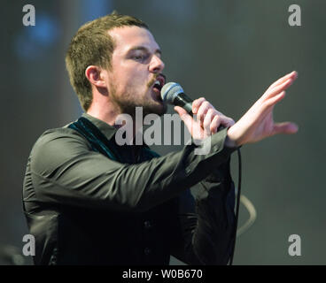 Brandon Flowers, lead singer of the band Killers on stage at ...