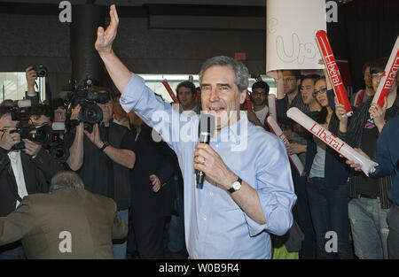 Leader of the Liberal opposition Michael Ignatieff greets supporters at a town hall meeting in a swing riding on a 2011 Federal Election Campaign stop in North Vancouver, British Columbia, April 17, 2011.   UPI/Heinz Ruckemann Stock Photo